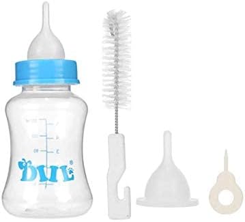 Portable Born Pet Kitten Puppy Nursing Care Feeding Milk Bottle Set With Spare Nipple And Brush Oral Syringe For Dog Cat ( Assorted Color )