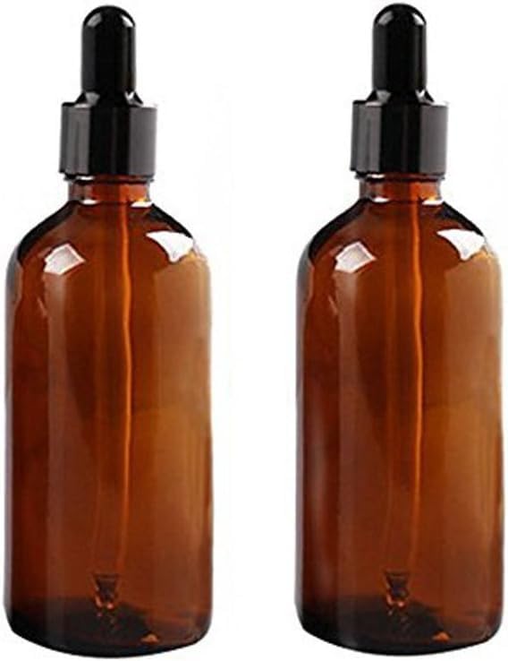 DUBKART 2-Pack 100ml Amber Glass Dropper Bottles for Essential Oils, Perfumes, and More