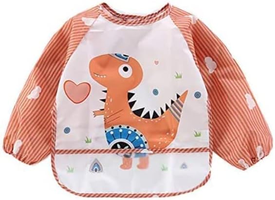 Baby Long Sleeve Waterproof Bibs - 3-Pack Full Coverage Smock with Pocket, 9-36 Months