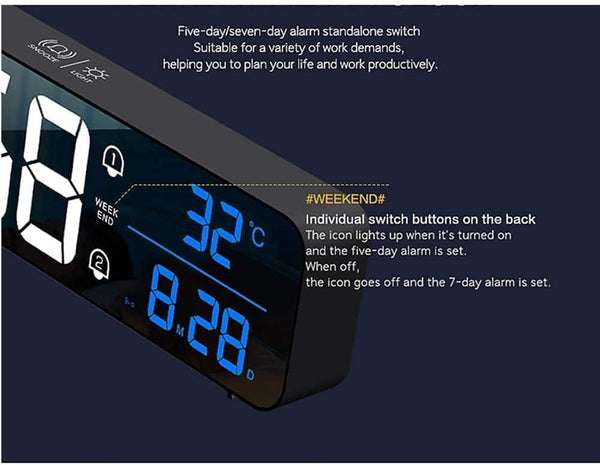 DUBKART Rechargeable LED Clock Large Display, Alarm, Snooze, Date & Temp