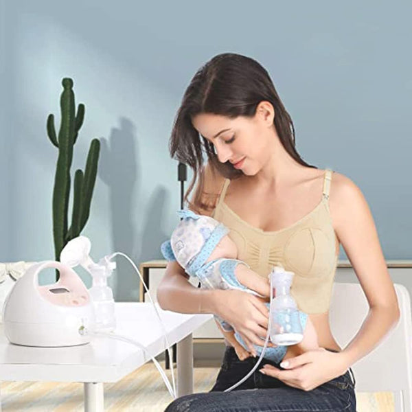 Momcozy Hands Free Breastfeeding Pumping Bra (Beige, Large)