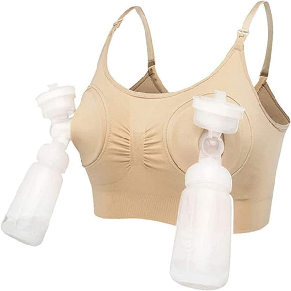 Momcozy Hands Free Breastfeeding Pumping Bra (Beige, Large)