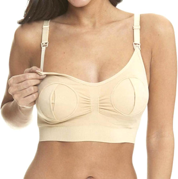 Momcozy Hands Free Breastfeeding Pumping Bra (Beige, Large)