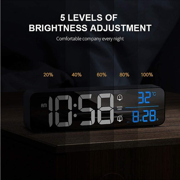 DUBKART Rechargeable LED Clock Large Display, Alarm, Snooze, Date & Temp