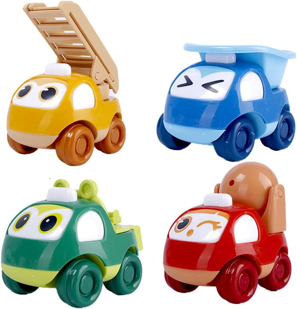 Pull Back Cars for Toddlers - Educational Vehicles, 1-3 Years, 4 Pack