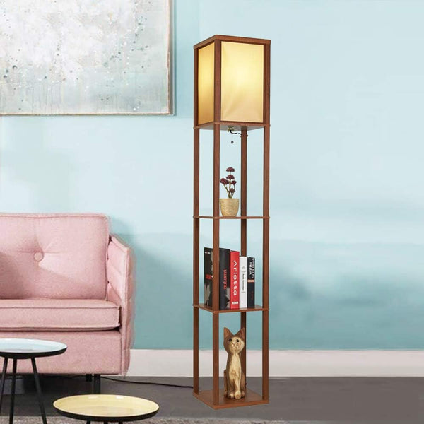 LED Shelf Floor Lamp (Wood) - Storage & Display (Living Room)