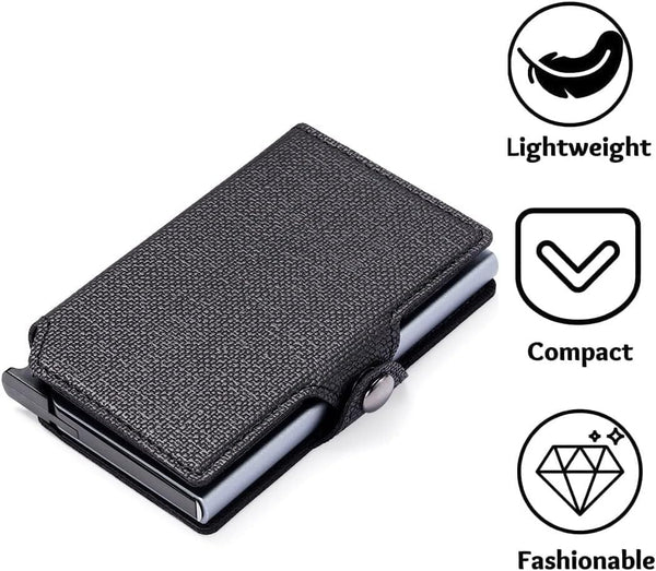 RFID Card Holder Wallet - Ultrathin Metal Case, Black + Grey