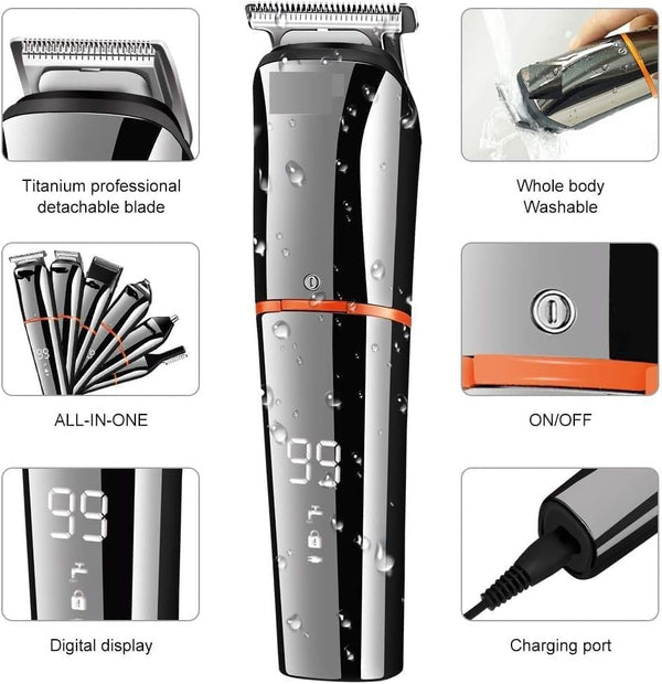 DUBKART 6-in-1 Cordless Beard & Hair Trimmer Kit USB Rechargeable Grooming Set (Orange)