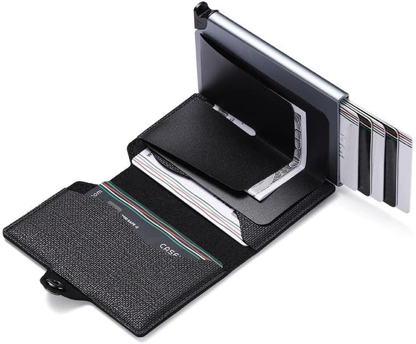 RFID Card Holder Wallet - Ultrathin Metal Case, Black + Grey