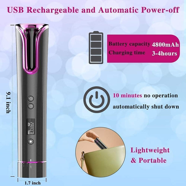 DUBKART Cordless Automatic Hair Curler USB Rechargeable with LCD Display and Timer