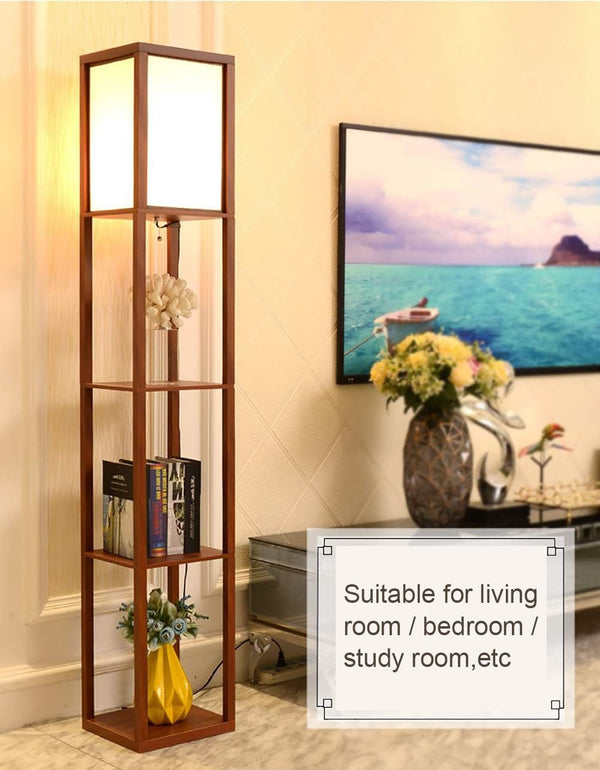 LED Shelf Floor Lamp (Wood) - Storage & Display (Living Room)