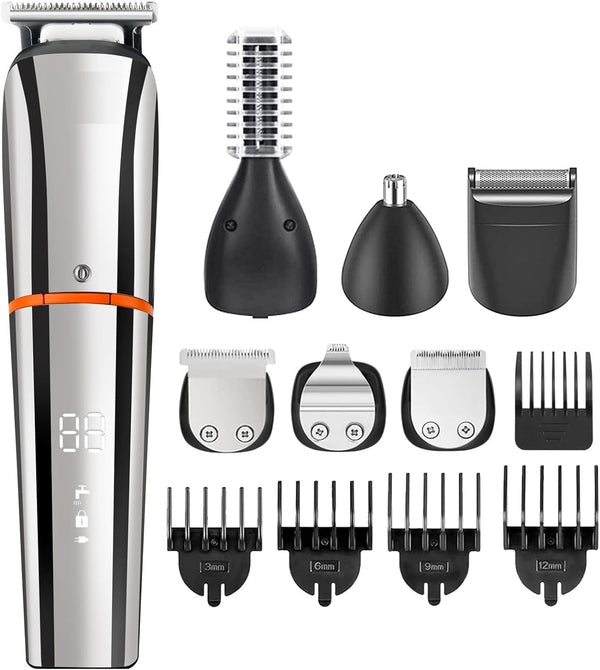 DUBKART 6-in-1 Cordless Beard & Hair Trimmer Kit USB Rechargeable Grooming Set (Orange)