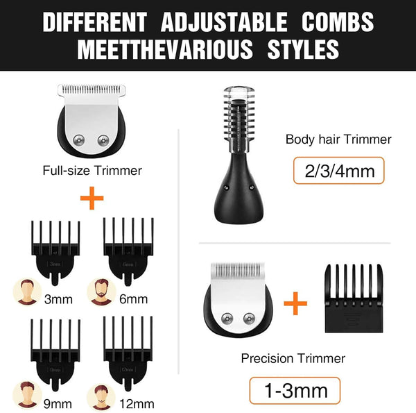 DUBKART 6-in-1 Cordless Beard & Hair Trimmer Kit USB Rechargeable Grooming Set (Orange)