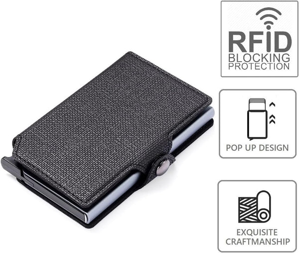 RFID Card Holder Wallet - Ultrathin Metal Case, Black + Grey