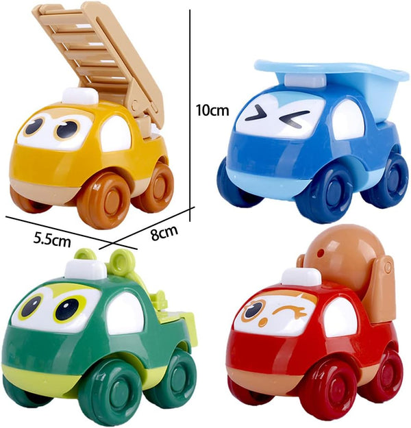 Pull Back Cars for Toddlers - Educational Vehicles, 1-3 Years, 4 Pack