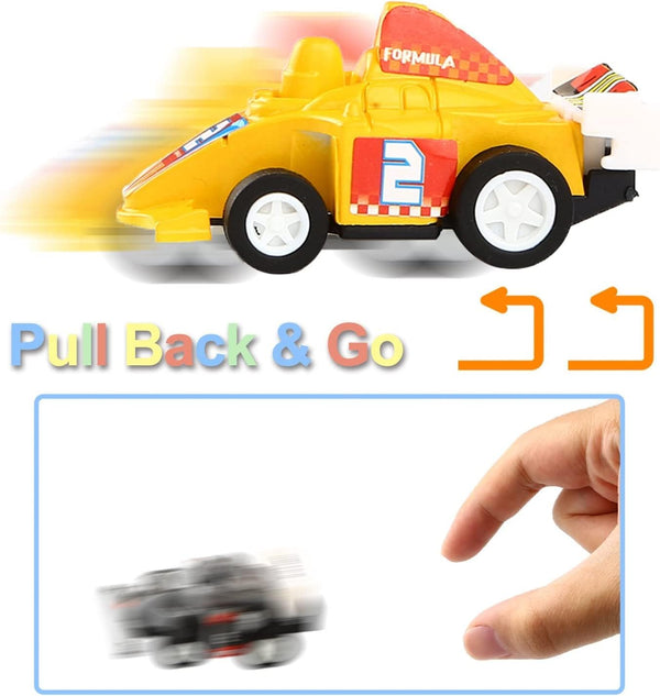 12 Pack Pull Back Vehicles - Mini Construction & Race Cars for Kids