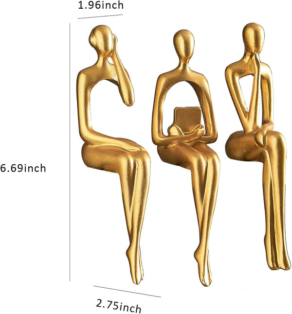 3 Piece Gold Statue Home Decor Set for Living Room, Table & Shelf