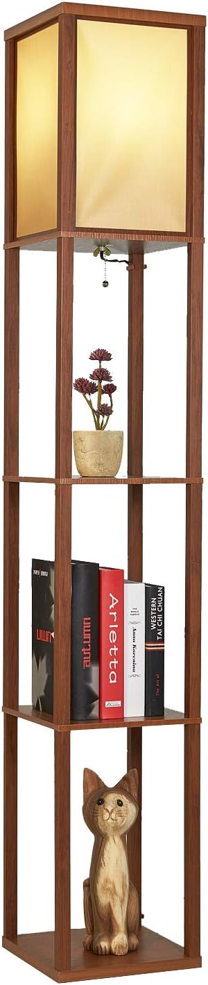 LED Shelf Floor Lamp (Wood) - Storage & Display (Living Room)