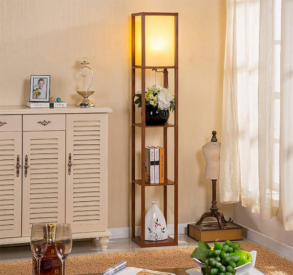 LED Shelf Floor Lamp (Wood) - Storage & Display (Living Room)