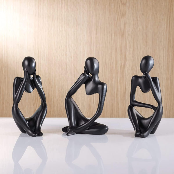 3 PCS Black Decor Thinker Abstract Statue Set