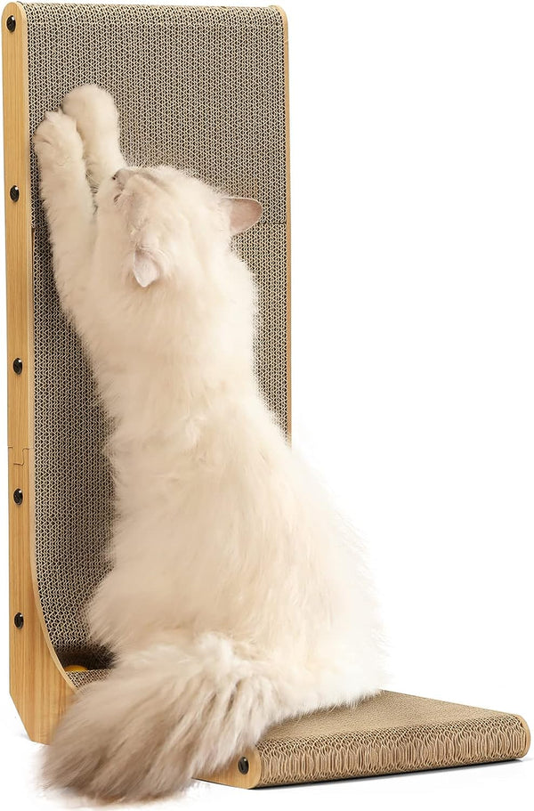 26.8 Inch L-Shaped Wall Mounted Cat Scratcher with Ball Toy