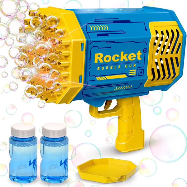 DUBKART 69-Hole Bubble Gun with Lights & Solution Outdoor Toy for Kids & Adults (Blue)