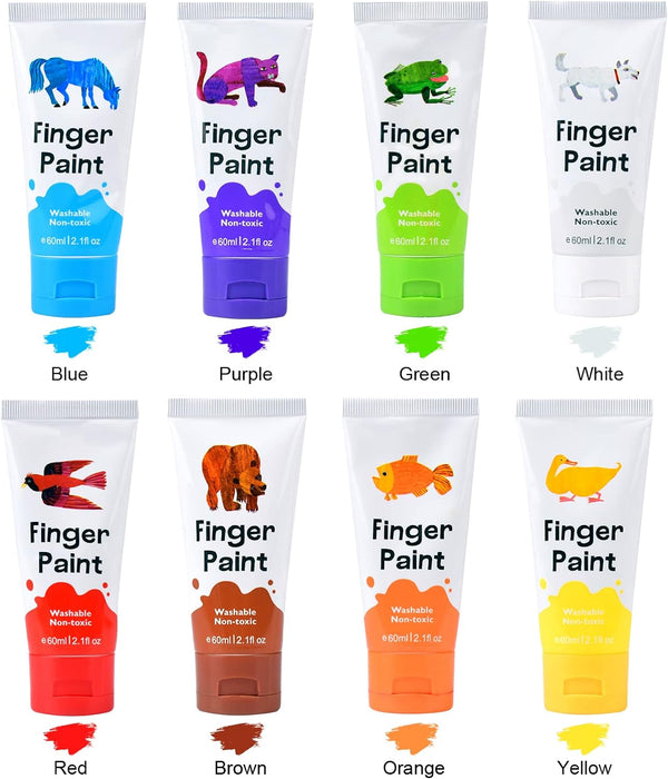 Kids Finger Paints - 8 Color Washable, Non-Toxic Art Set