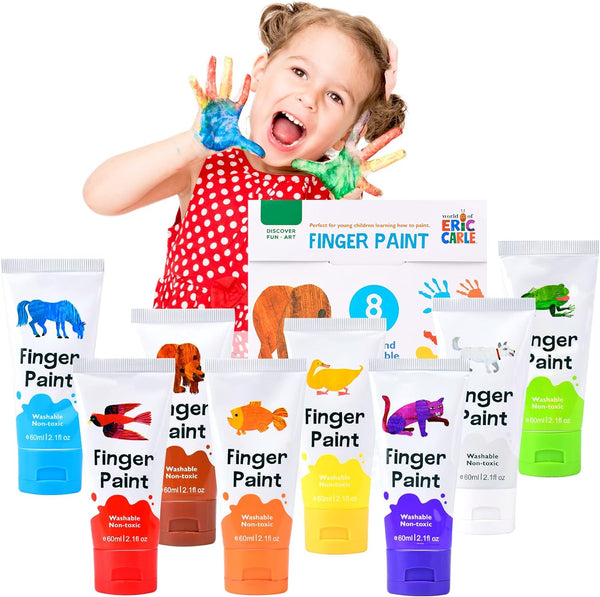 Kids Finger Paints - 8 Color Washable, Non-Toxic Art Set