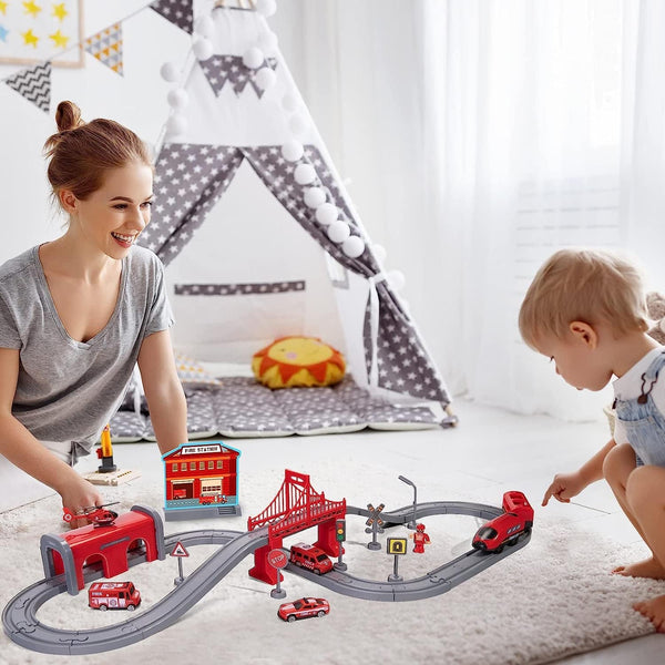 Battery Operated Train Set - 66 Pcs Electric Railway Tracks, Toy Cars for Kids 3-7