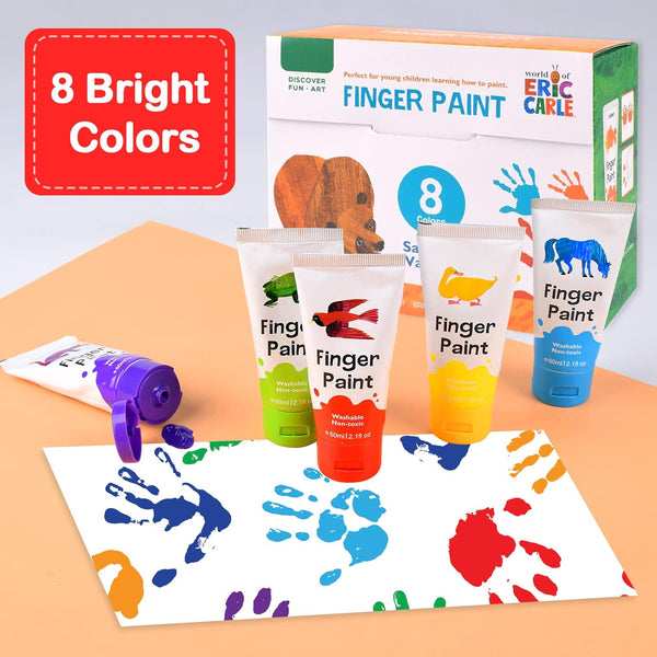 Kids Finger Paints - 8 Color Washable, Non-Toxic Art Set