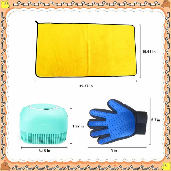 Dog Bath Grooming Kit - Microfiber Towel, Lick Mat, Shampoo Dispenser (3pcs)