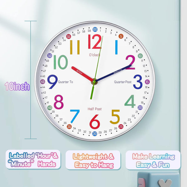 Dubkart Silent Kids Teaching Clock - Analog Wall Clock for Learning