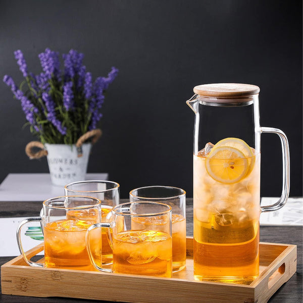 DUBKART 1500ml Glass Water Pitcher with Bamboo Lid and Handle