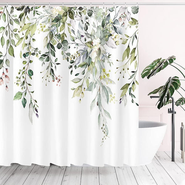 Green Eucalyptus Waterproof Shower Curtain - 180x180CM with Hooks