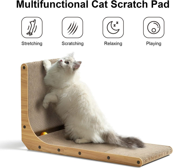 26.8 Inch L-Shaped Wall Mounted Cat Scratcher with Ball Toy