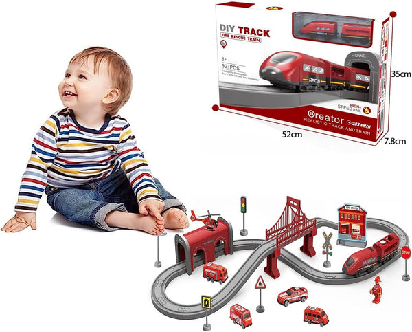 Battery Operated Train Set - 66 Pcs Electric Railway Tracks, Toy Cars for Kids 3-7