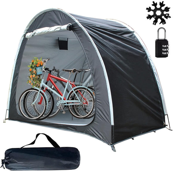 DUBKART Waterproof Bike Shed Fits 2 Bikes, with Window, Floor, and Multi-Tool