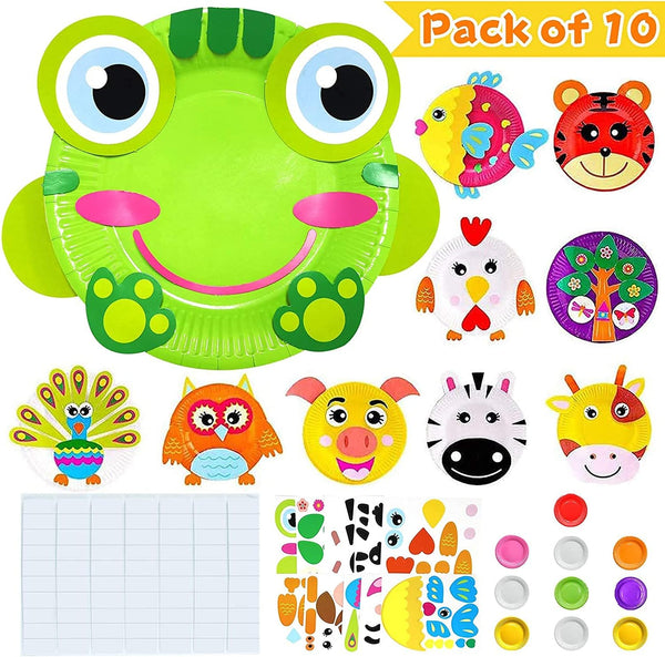 Toddler Paper Plate Art Kit - DIY Animal Craft Pack (Set of 10)