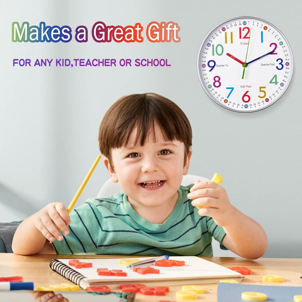 Dubkart Silent Kids Teaching Clock - Analog Wall Clock for Learning