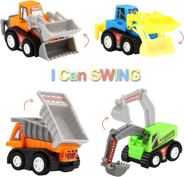 12 Pack Pull Back Vehicles - Mini Construction & Race Cars for Kids