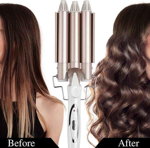 Triple Barrel Curling Iron - Professional Ceramic Hair Waver, Deep Waves