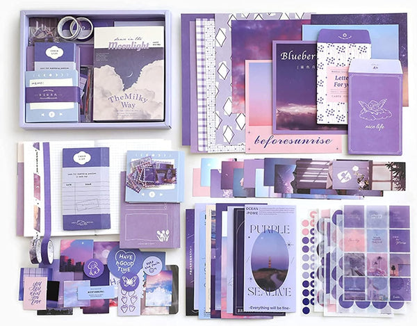 Aesthetic Scrapbook Kit - Bullet Journal, A6 Grid Notebook, Purple