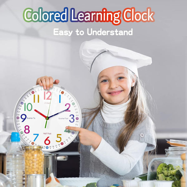 Dubkart Silent Kids Teaching Clock - Analog Wall Clock for Learning