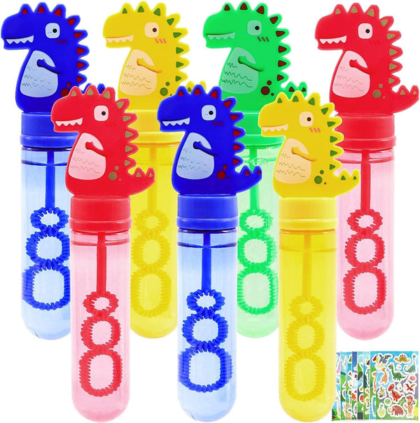 24 Pcs Dinosaur Bubble Wands & Stickers - Party Favors (Boys & Girls)