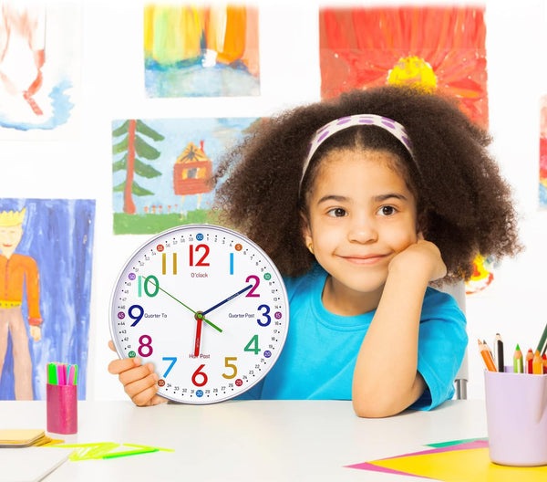 Dubkart Silent Kids Teaching Clock - Analog Wall Clock for Learning