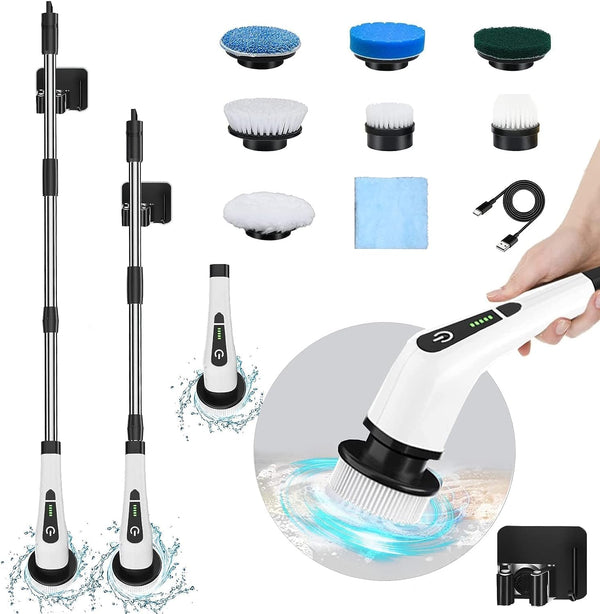 DUBKART Cordless Electric Spin Scrubber 7 Brush Heads & Adjustable Extension Arm for Cleaning