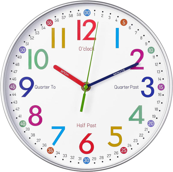 Dubkart Silent Kids Teaching Clock - Analog Wall Clock for Learning