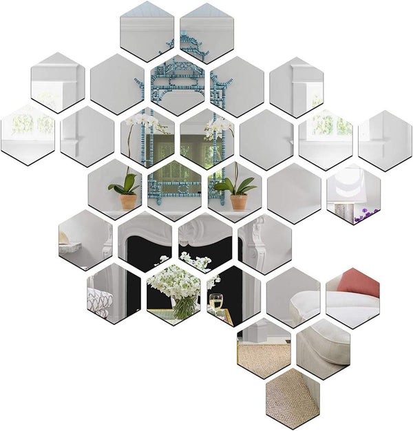 Hexagon 3D Mirror Wall Stickers - Silver, Pack of 31