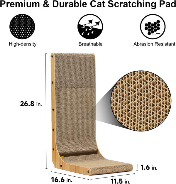 26.8 Inch L-Shaped Wall Mounted Cat Scratcher with Ball Toy