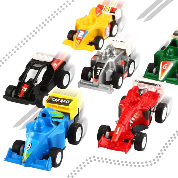 12 Pack Pull Back Vehicles - Mini Construction & Race Cars for Kids